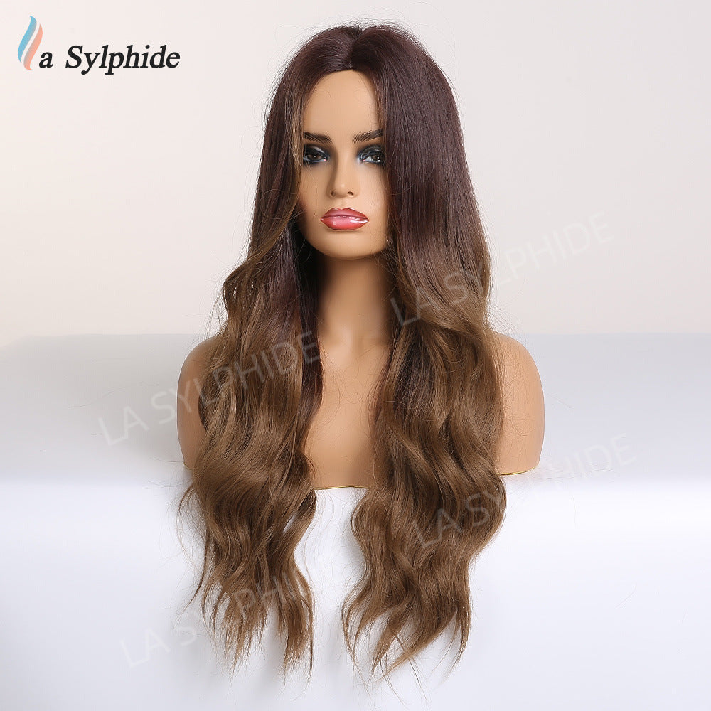 Medium Curly Brown Gradient Female Synthetic Wig Long Curls