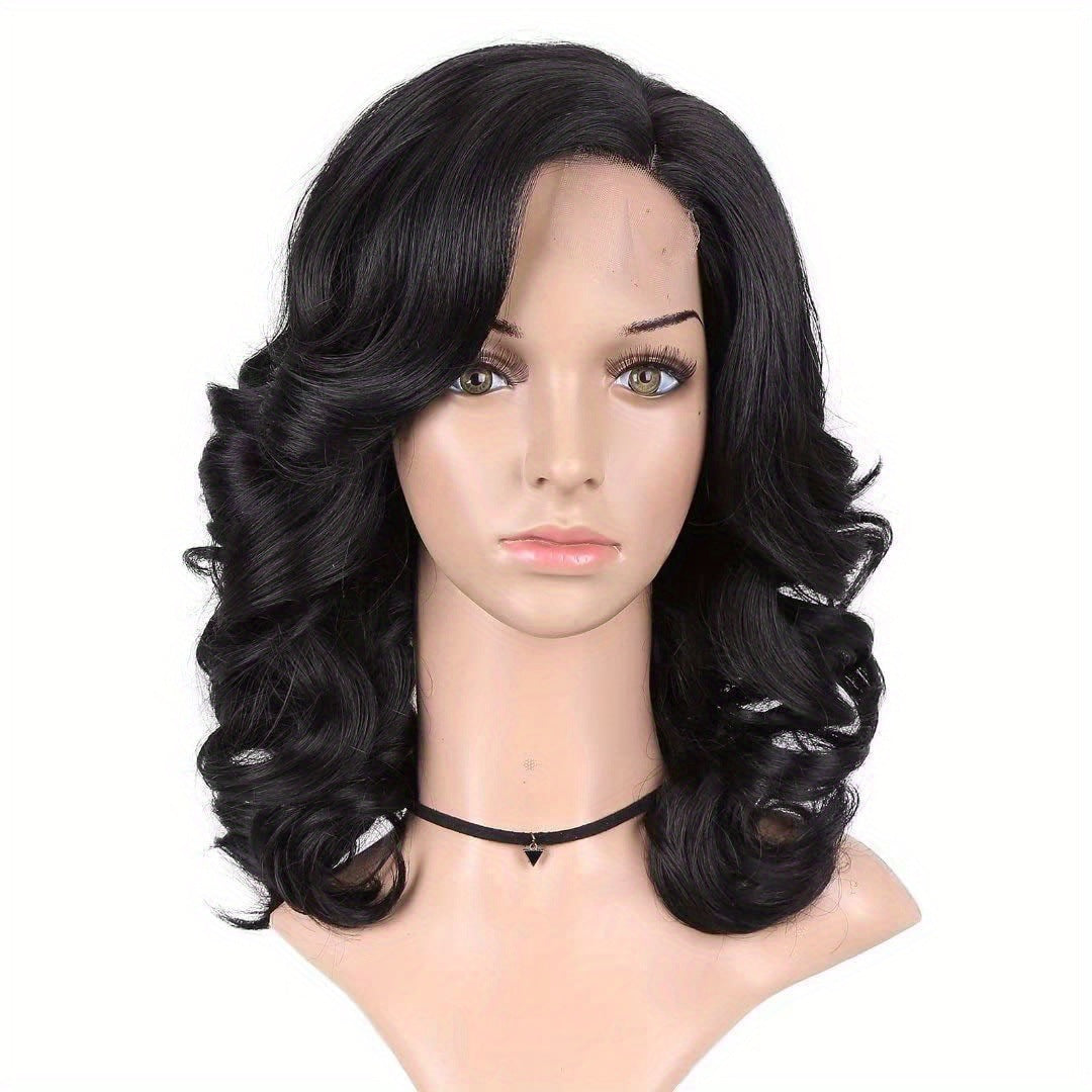Female Wavy Front Lace Split Seam Wig Short Curly Hair