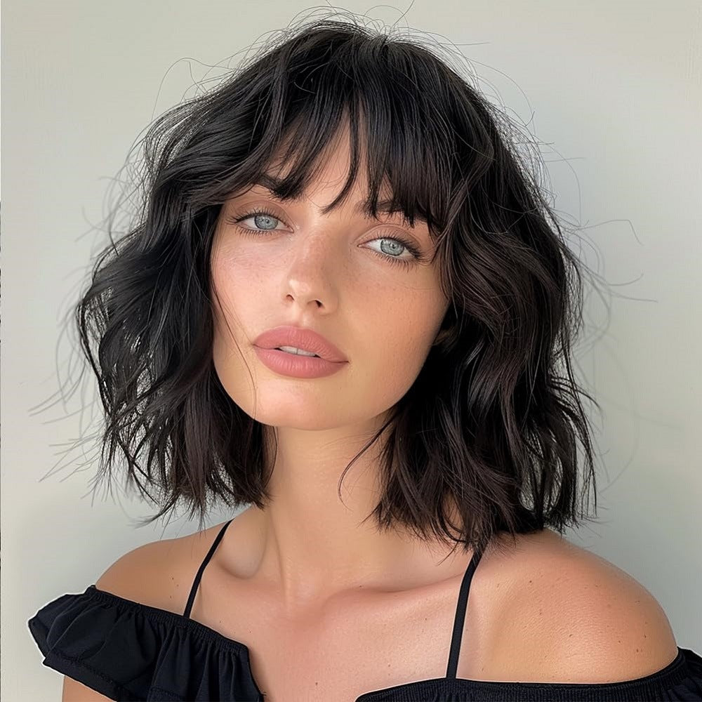 Women's Wave Head Water Corrugated Bangs Fluffy Cover Wig Short Curly Hair