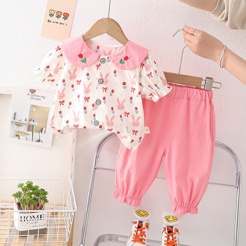 Children's Clothing Bunny Short-sleeved Cardigan Trousers Two-piece Children's Suit