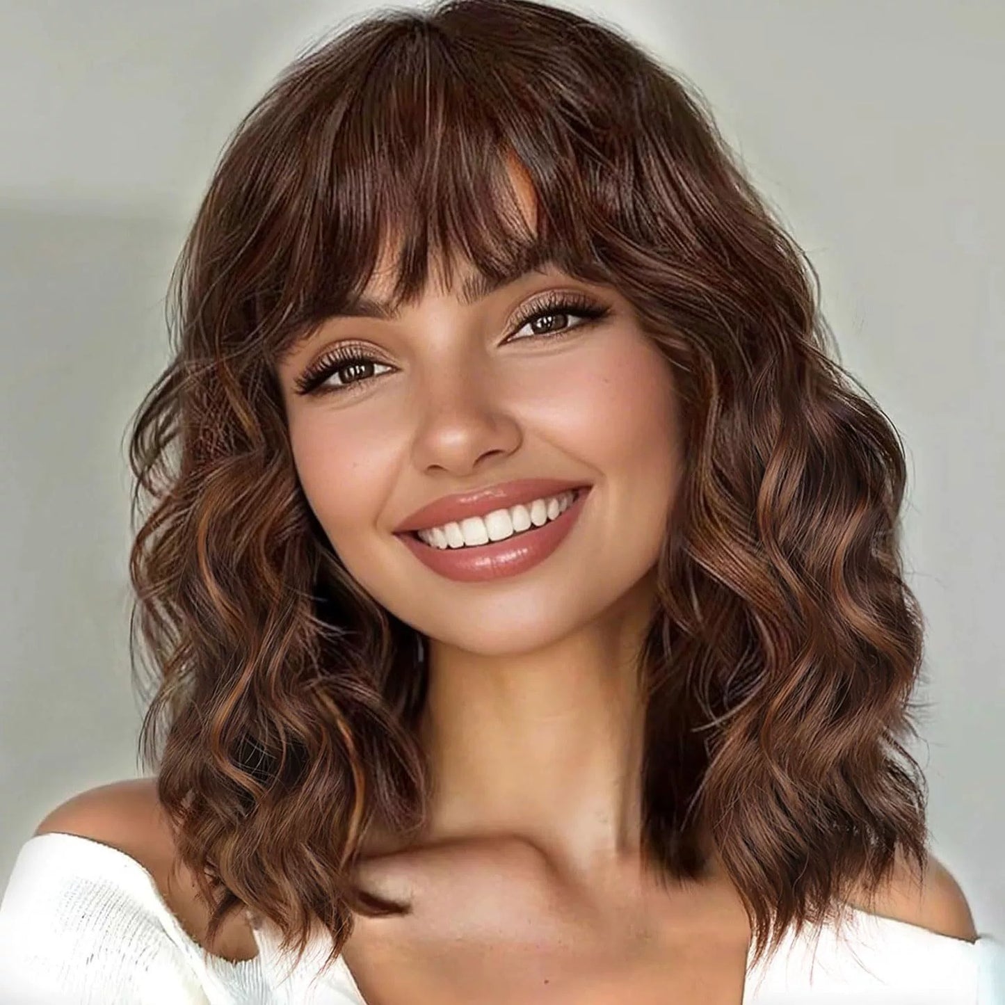 Women's Mid-length Waves Roll Head Cover Chemical Wig Short Curly Hair