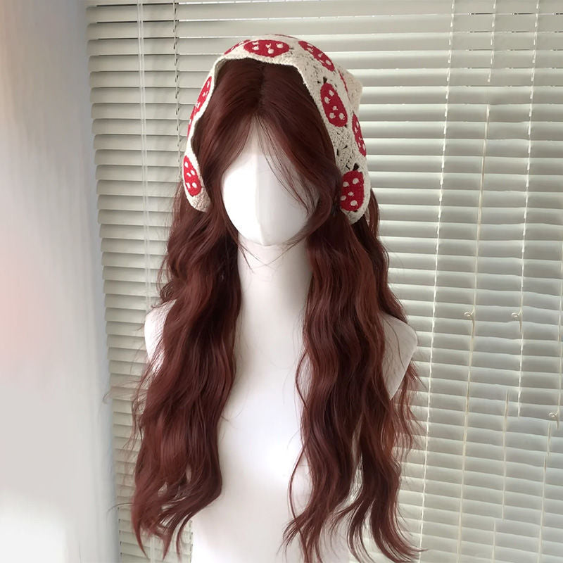 Berry Caramel Red Brown Female Water Ripple Curly Hair Forehead Wig Long Curls