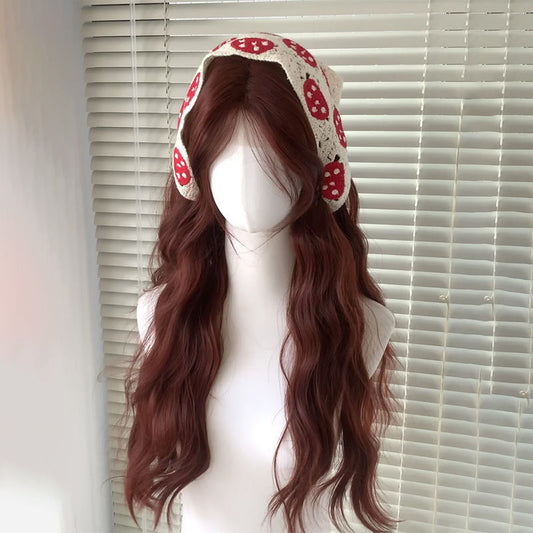 Berry Caramel Red Brown Female Water Ripple Curly Hair Forehead Wig Long Curls