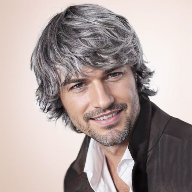 Men's Short Hair Outside Curly Brown Partial Men's Wig