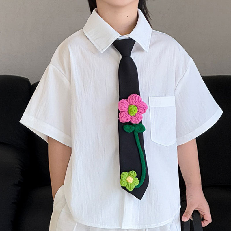 Children's Summer Korean Style Short Sleeve Western Solid Color Children's Shirt
