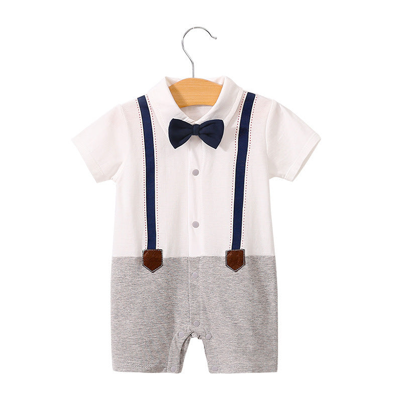 Children's Class Clothes Born One Year Old Gentleman Short Sleeve Rompers Jumpsuit, Climbing Suit