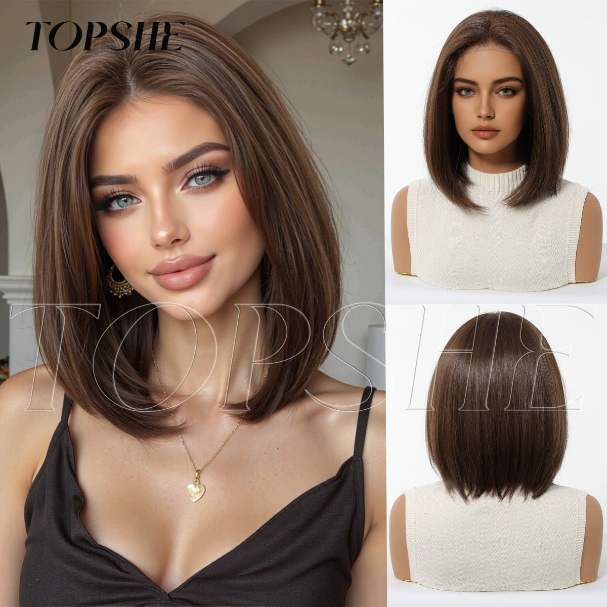 Beautiful Lace Female Dark Brown Summer Wig Short Straight Hair