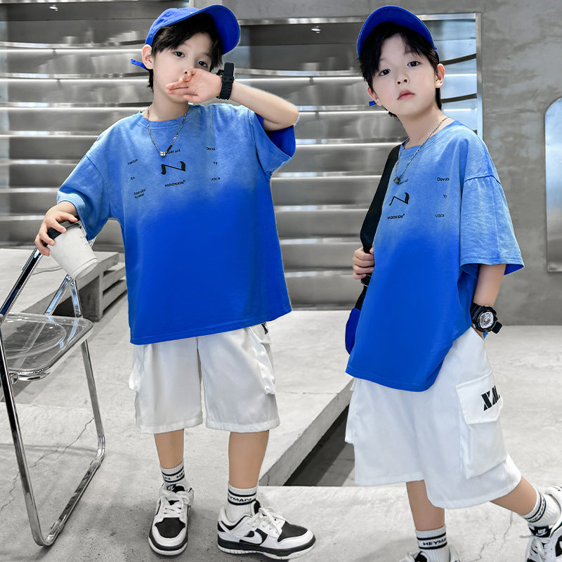 Children's Dyed Letter Short-sleeved T-shirt Two-piece Set Children's Suit