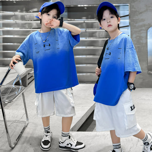 Children's Dyed Letter Short-sleeved T-shirt Two-piece Set Children's Suit