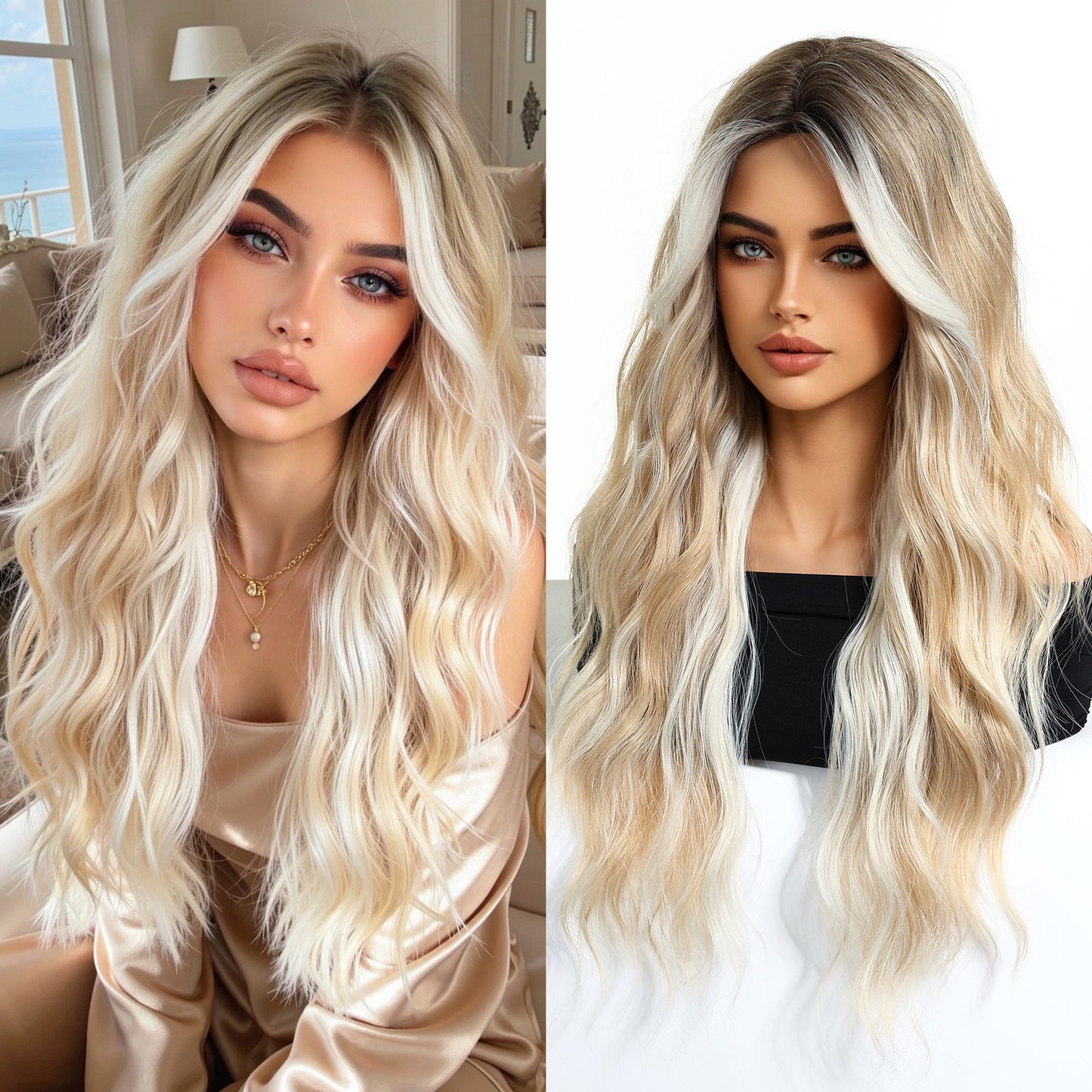 Gradient Golden Curly Hair Chemical Fiber Wig Long Curls