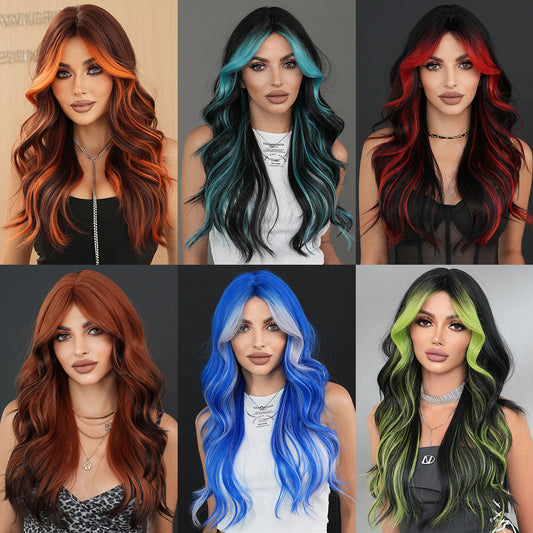 Painting Dyed Fashion Female Bangs Colorful Flame Orange Curly Wig Long Curls