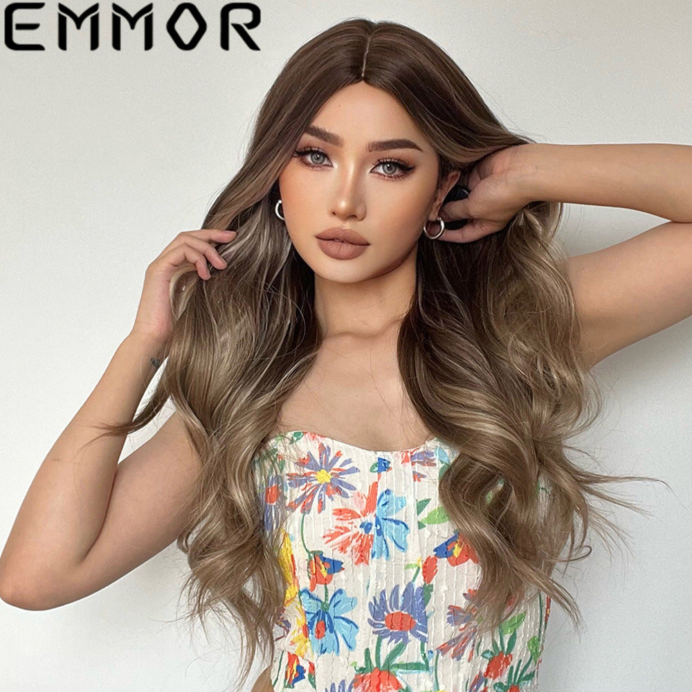 Points Highlight Gradient Gray Brown Curly Long Straight Wig