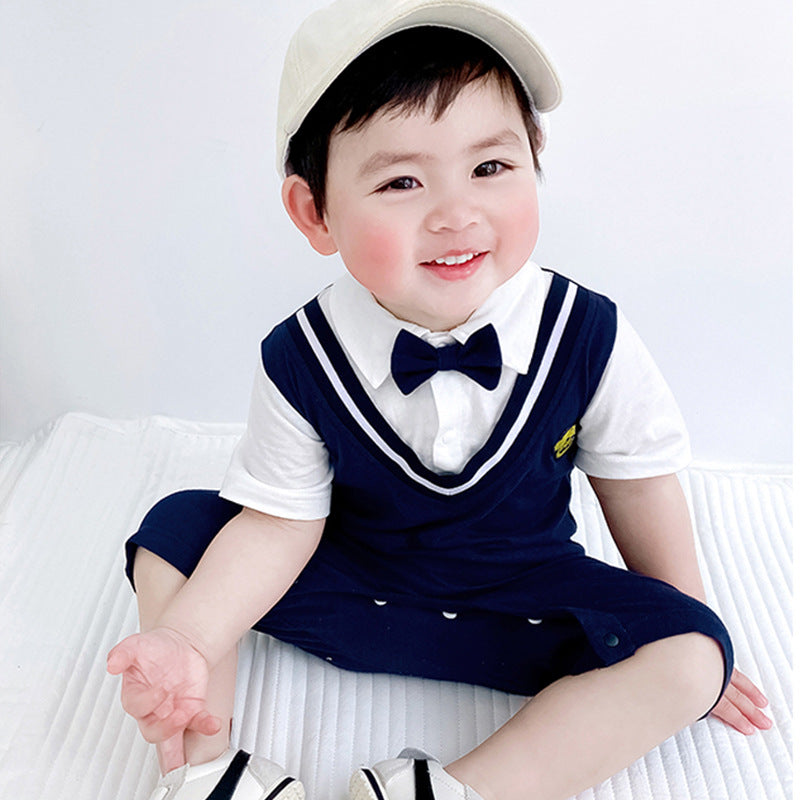 One Year Old Celebration Dress Short Sleeved Romper Preppy Style Jumpsuit, Climbing Suit
