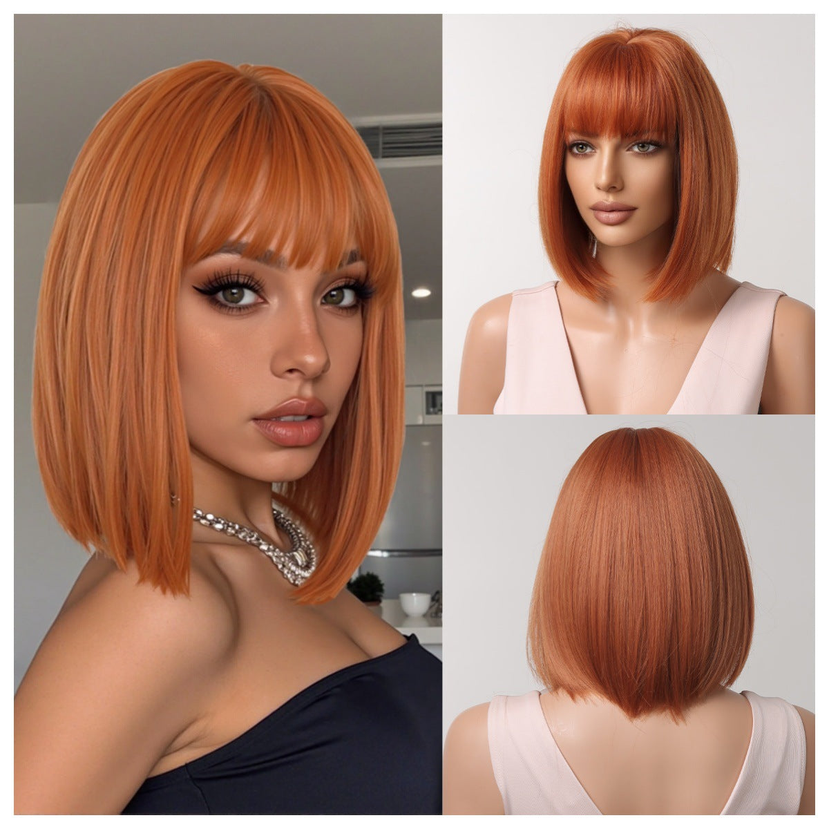 Female Summer Wave Head Clavicle Chemical Wig Short Straight Hair