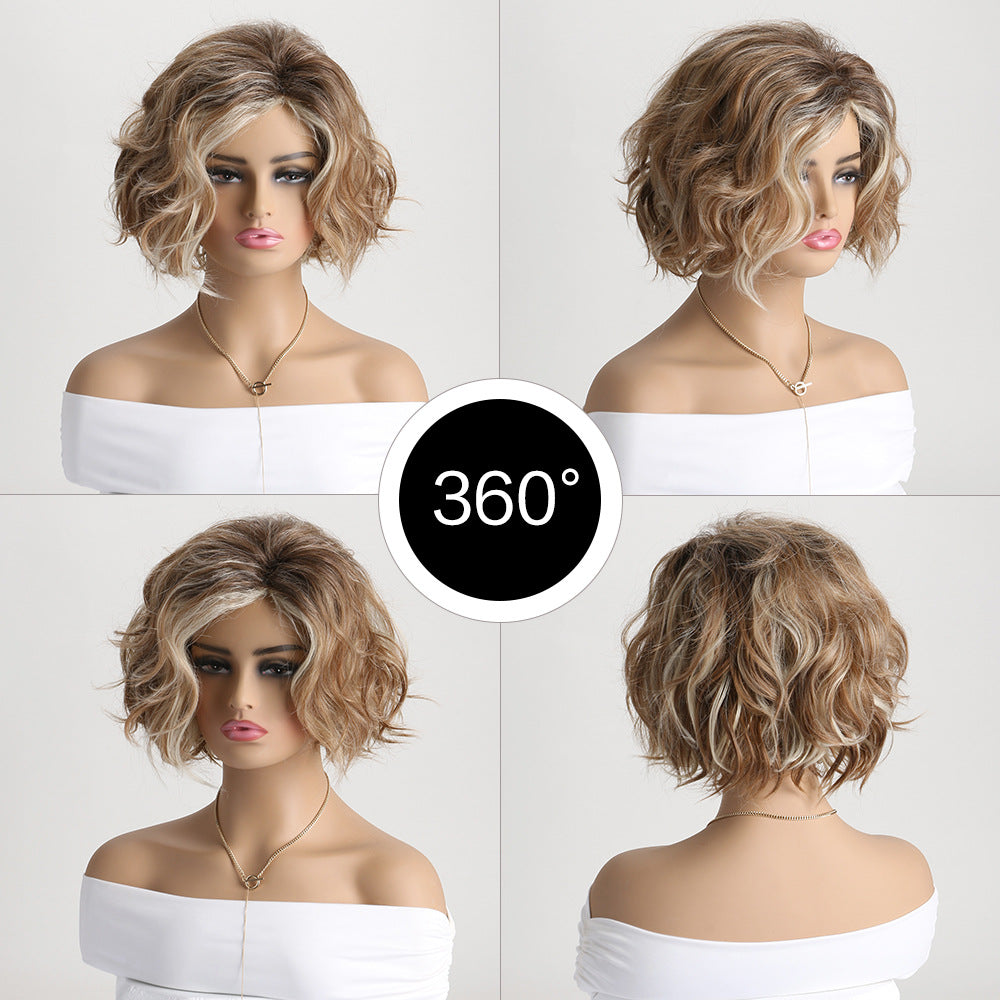 Women's Light Gold Mixed Brown Partial Small Wig Short Curly Hair