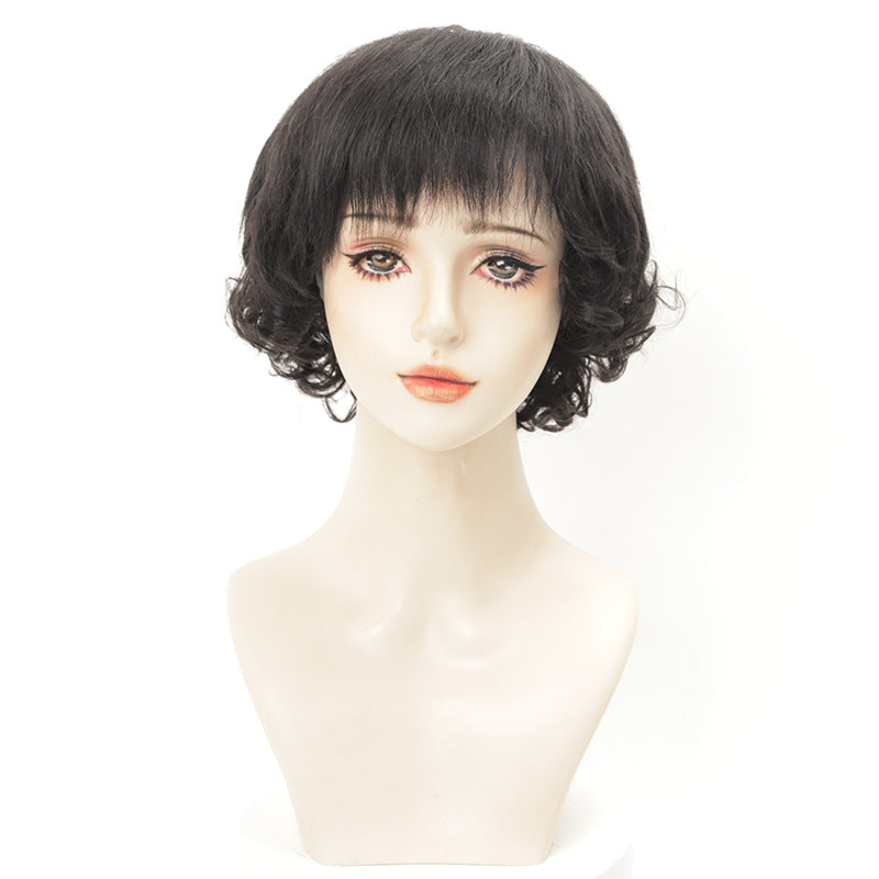 Women's Wool Sheath Natural Realistic Mechanism Head Wig Short Curly Hair