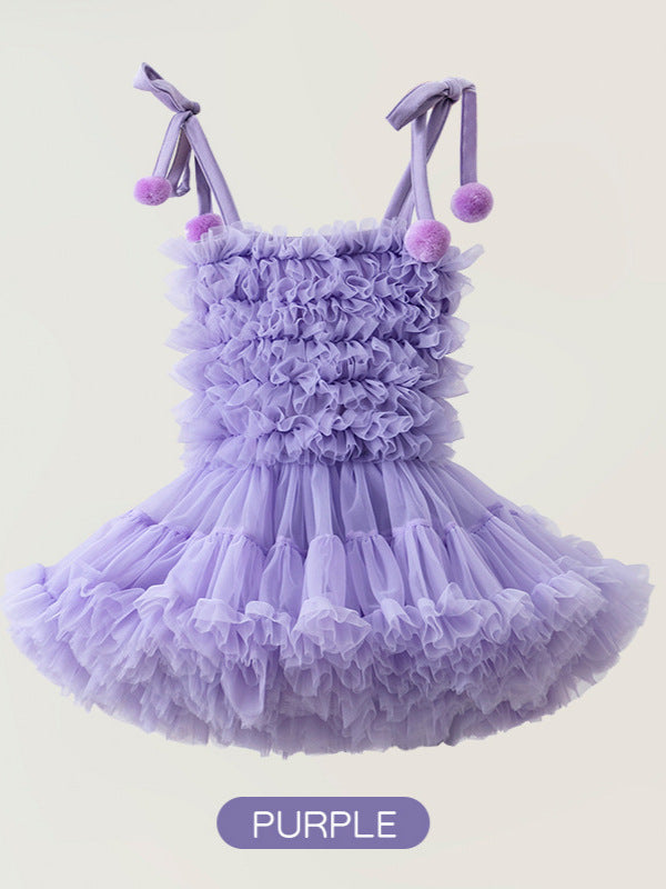 Children's Skirt Fur Ball Suspender Birthday Pettiskirt Adjustable Size Children's Dress