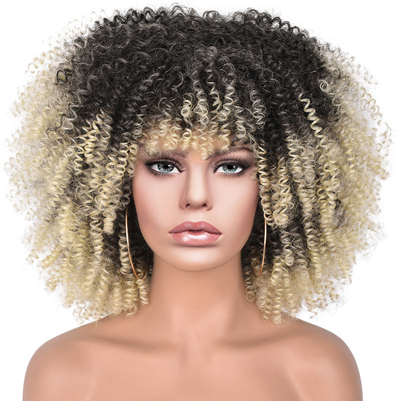 African Small Volume Fluffy Afro Head Cover Wig Short Curly Hair
