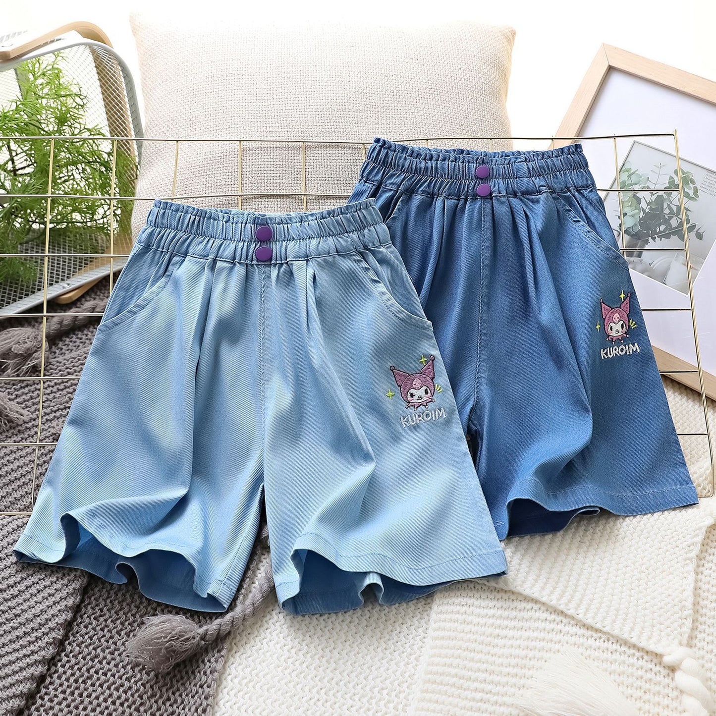 Lightweight Twill Stretch Denim Korean Style Little Bear Children's Pants