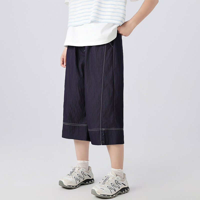 Junior High School Summer Thin Denim Cropped Medium Big Large Children's Pants