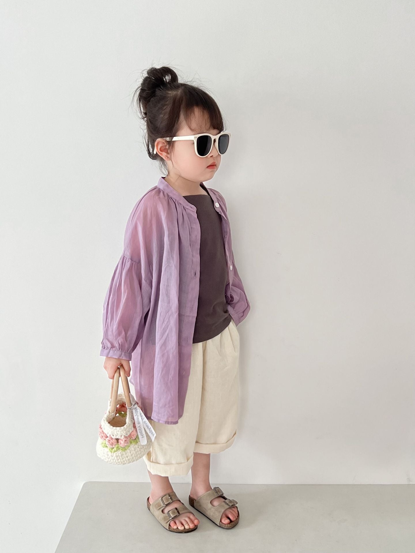 Children's Round Neck Solid Color Korean Style Loose Boy's Sun Protection Children's Shirt