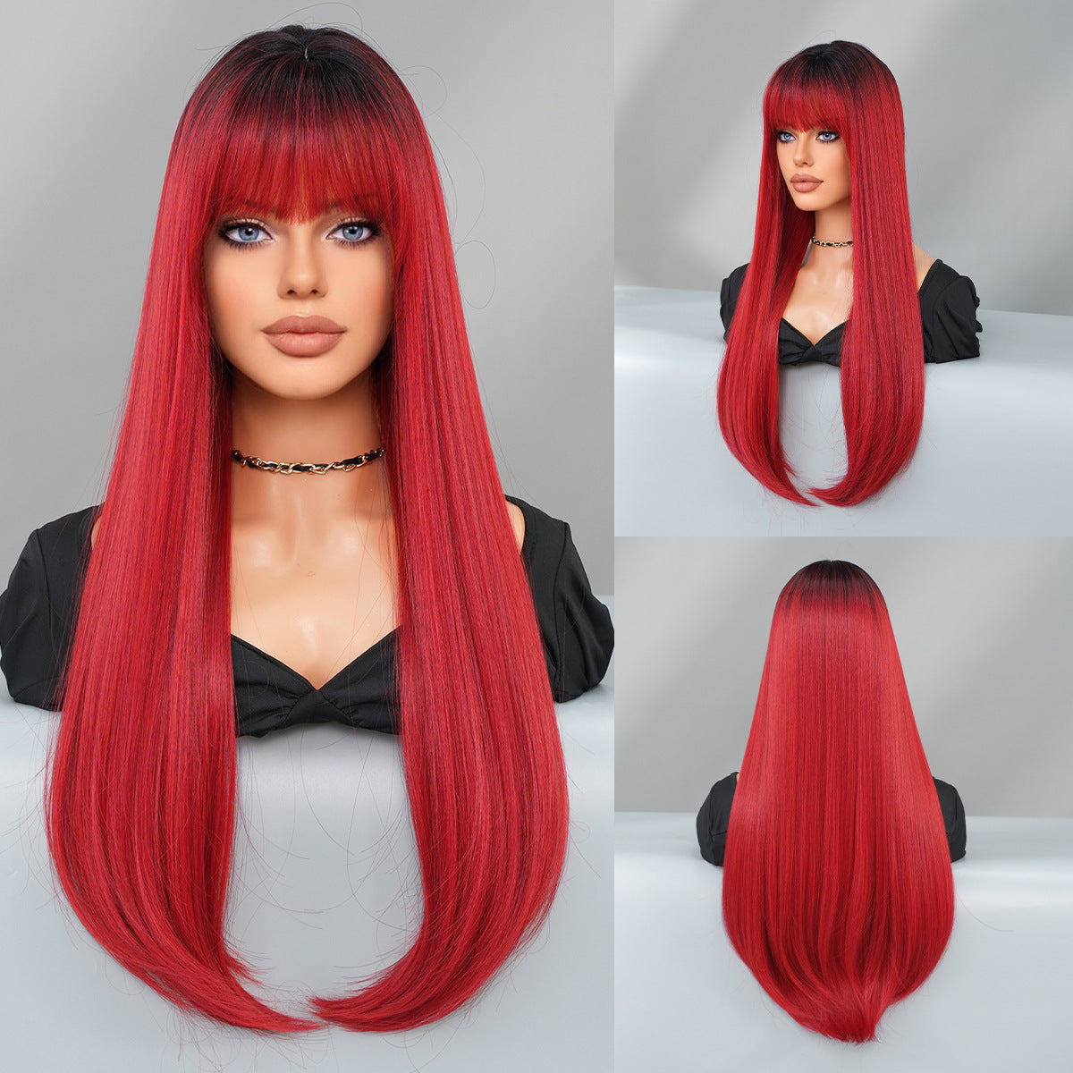 Women's Layered Collarbone Length Haircut Head Dyed Long Straight Wig
