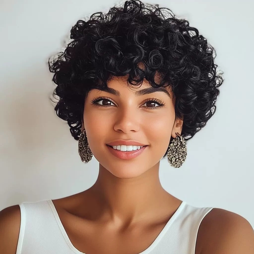 Women's African Small Volume Fluffy Explosion Headgear Cover Chemical Wig Short Curly Hair