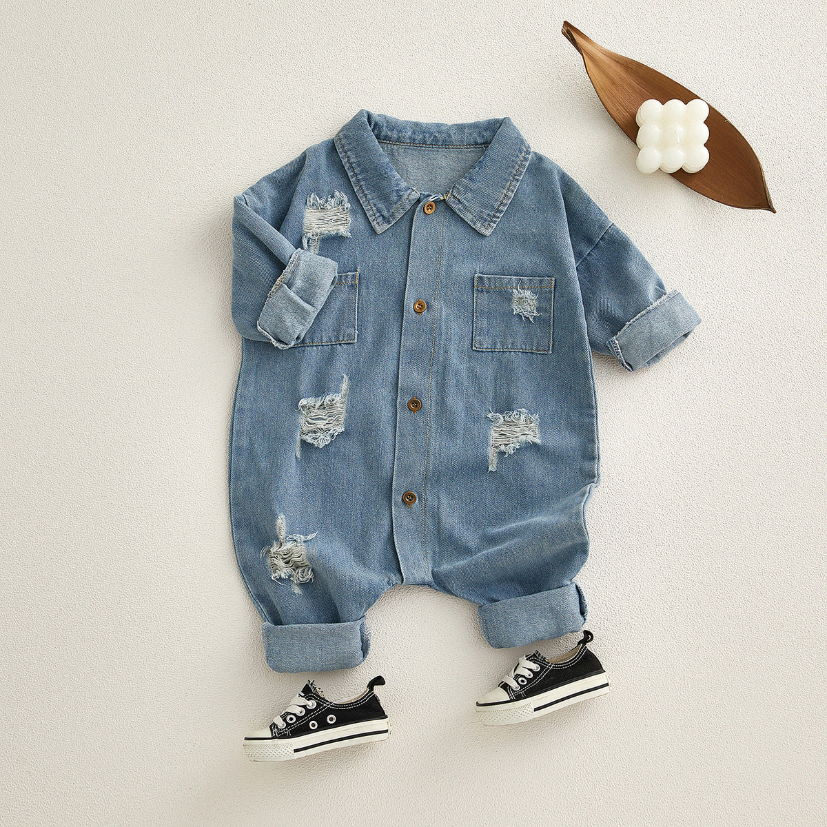 Denim Jumpsuit Male Female Long Sleeve Ripped Rompers Jumpsuit, Climbing Suit