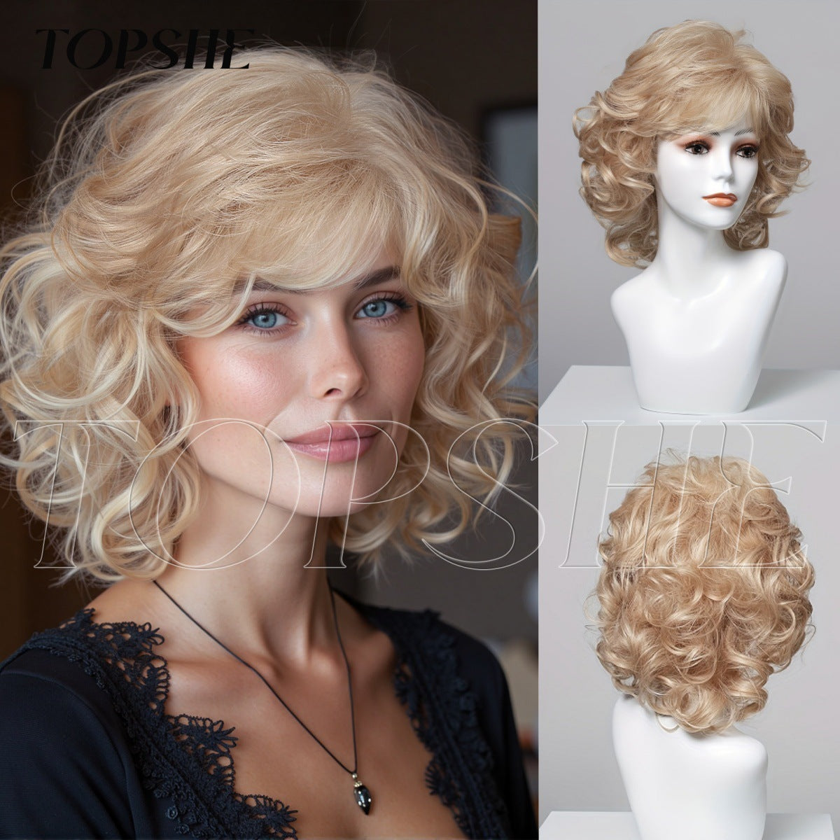Lady Mom Sier White Fluffy Lifelike Wig Short Curly Hair