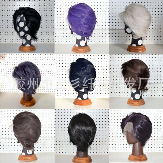 Front Lace Less Round Head Universal Short Hair Master General Cos Wig