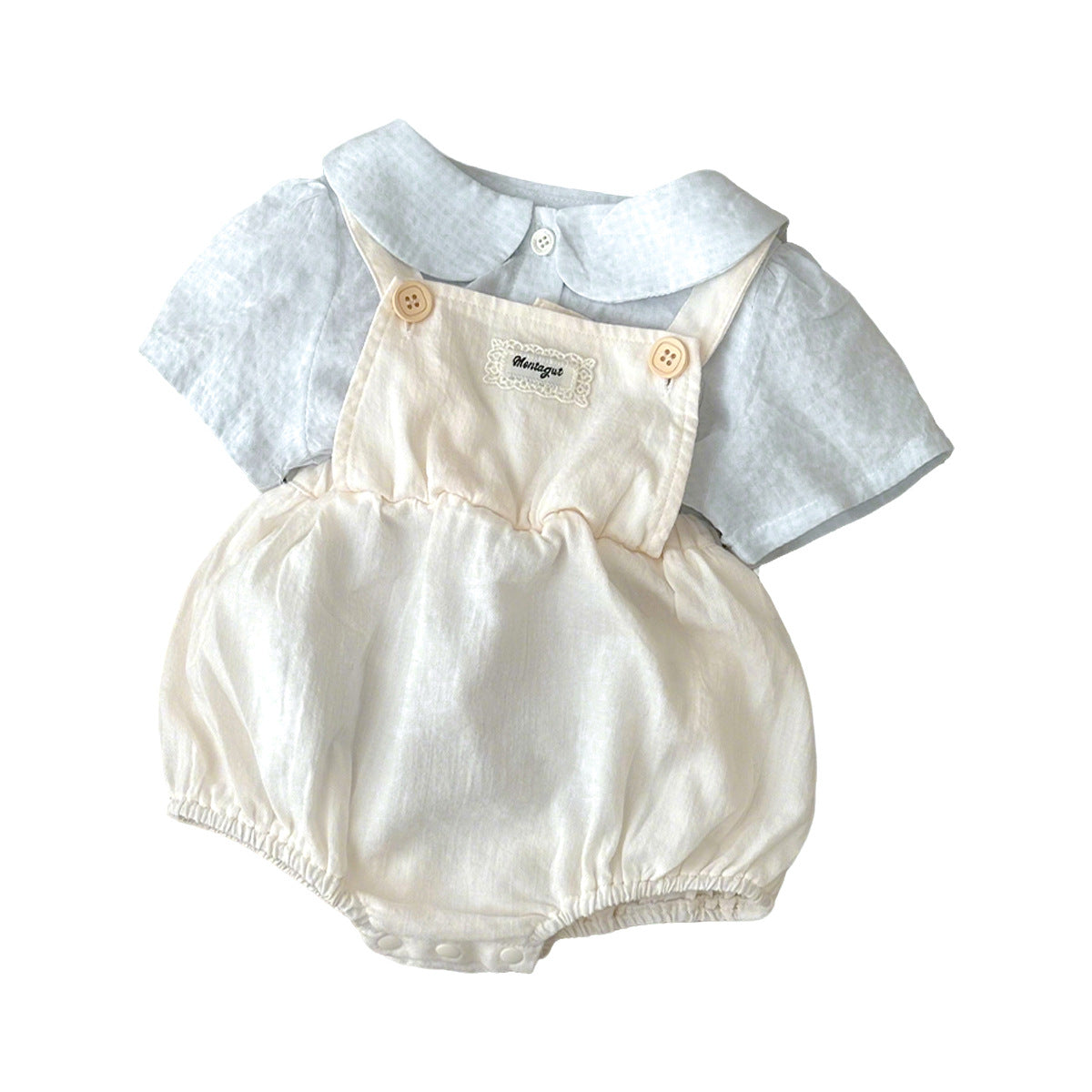 Children's Geometric Clothes Suspender Pants Fresh Peter Pan Collar Short-sleeved Shirt Children's Suit