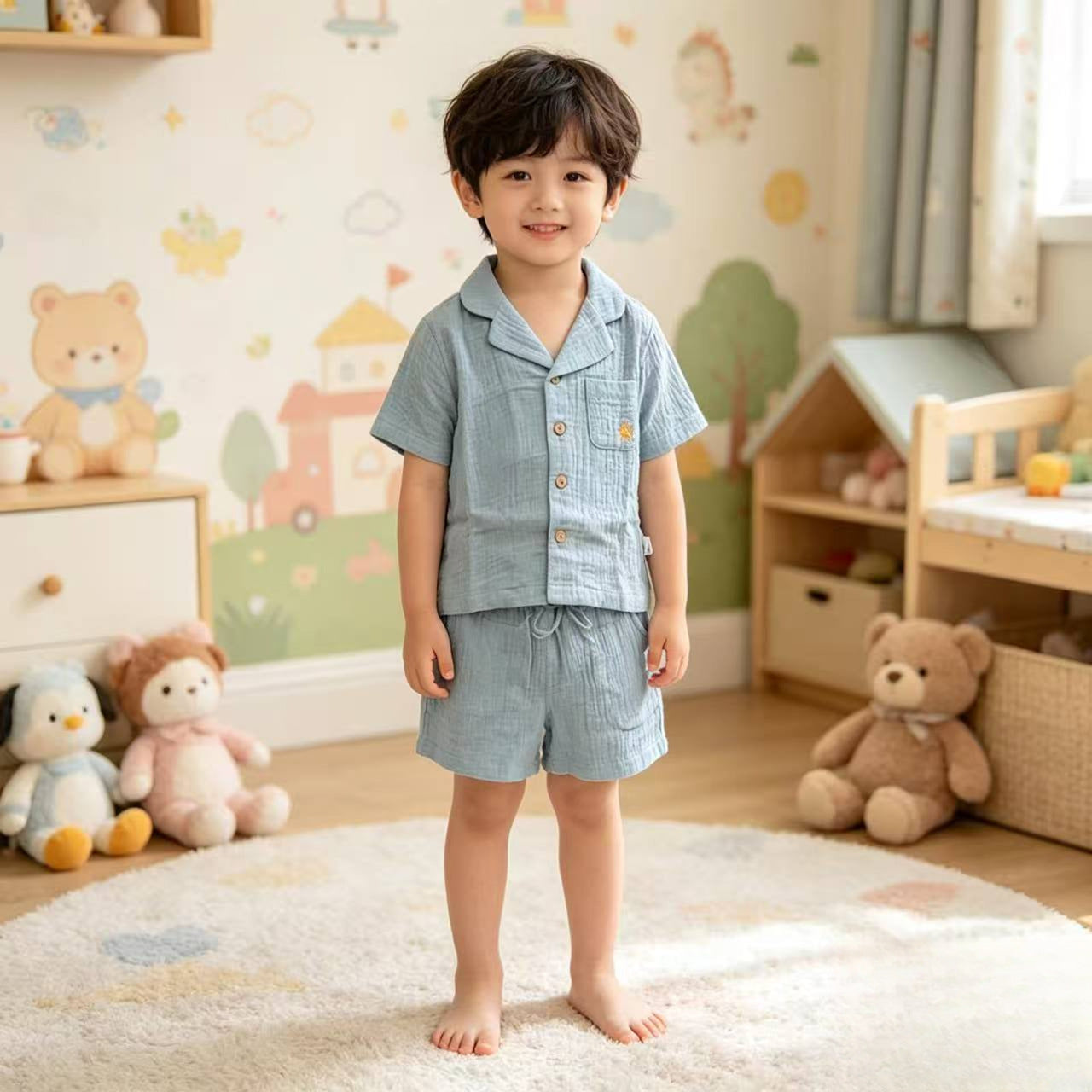 Children's Short Sleeve T-shirt Two-piece Set Infant Class Breathable Air Conditioning Children's Suit