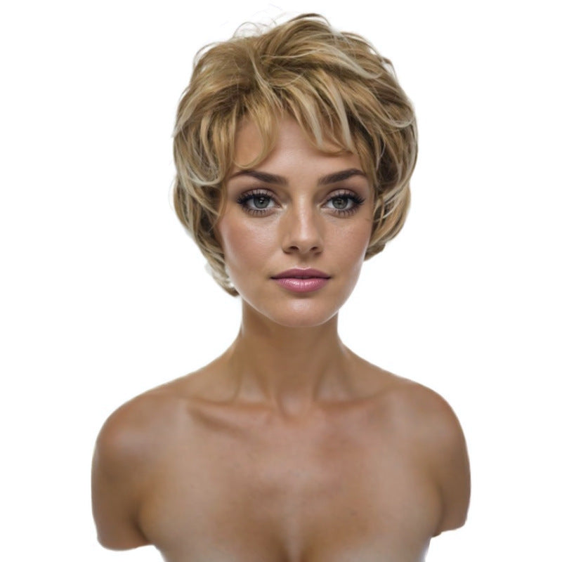 Women's Small For Golden Gradient Grandma One Wig Short Curly Hair