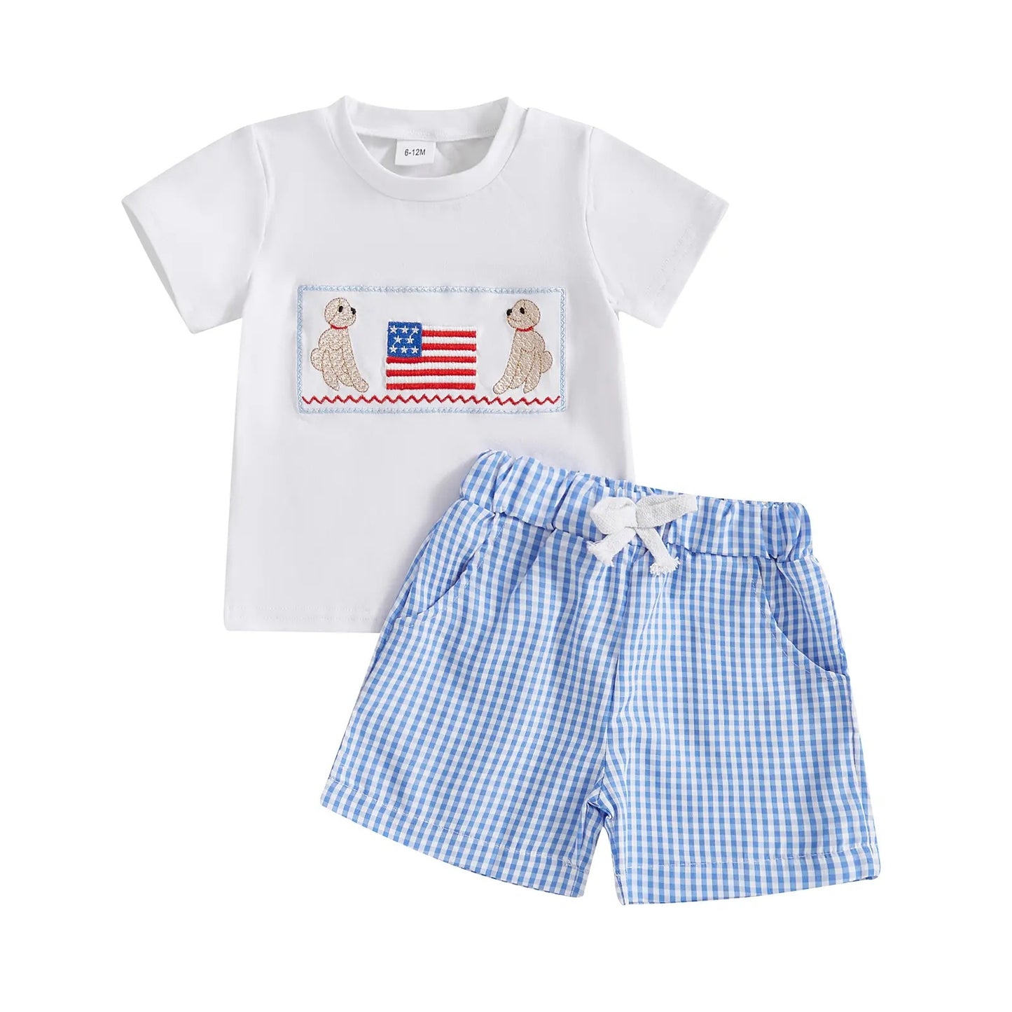 Day Short Sleeve Embroidery Breathable Plaid Children's Suit