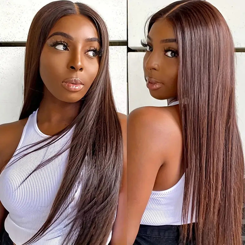 Light Brown Front Lace Human Wigs Long Straight Wig