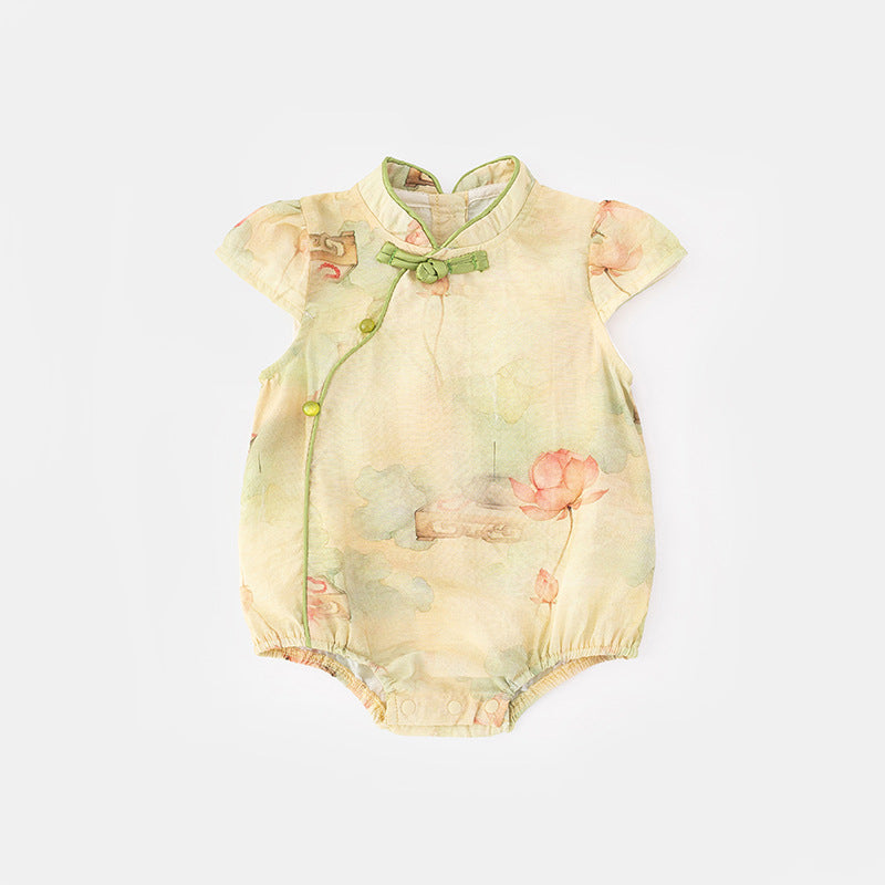 Cheongsam Jumpsuit Chinese Style Knot Button Bag Fart Clothes Triangle Jumpsuit, Climbing Suit