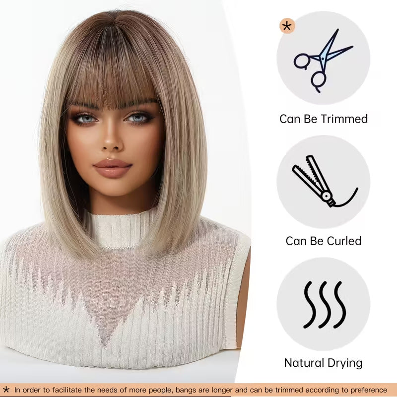 Cool Creative Women's Outside Bangs Air Wig Short Straight Hair