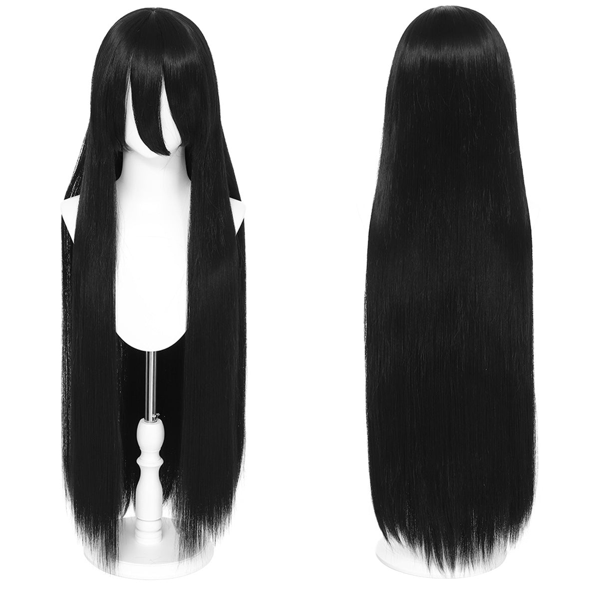 Long Straight Hair Hairpiece Blank Black White Cos Wig