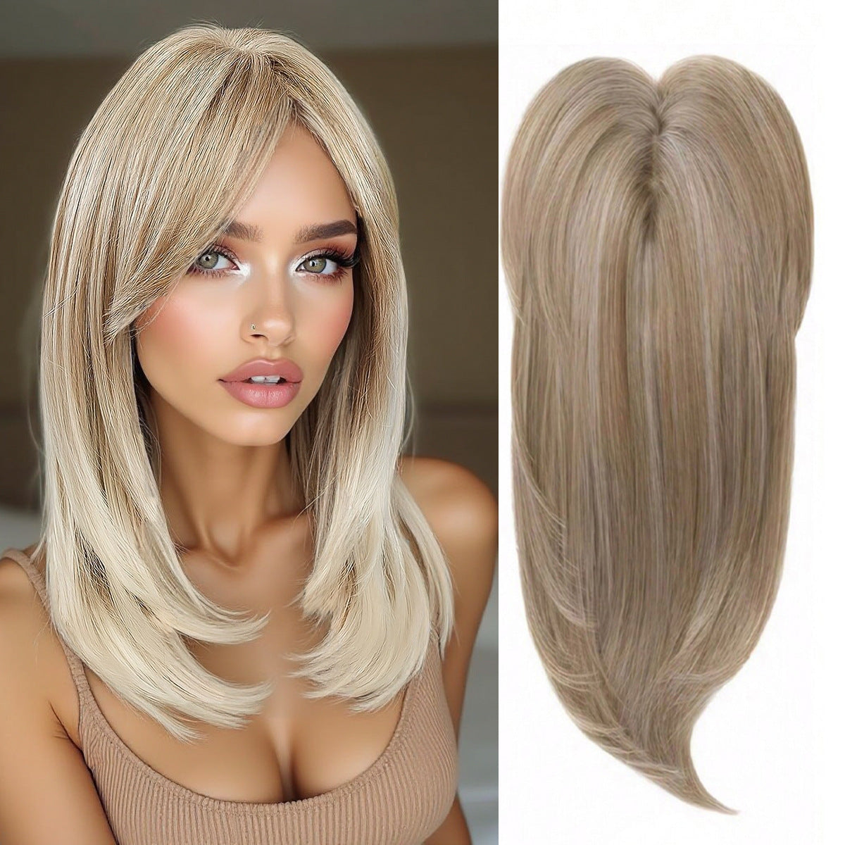 Women's Hairpiece Gradient Color Bangs Chemical Fiber Long Curly Hair Natural Wig