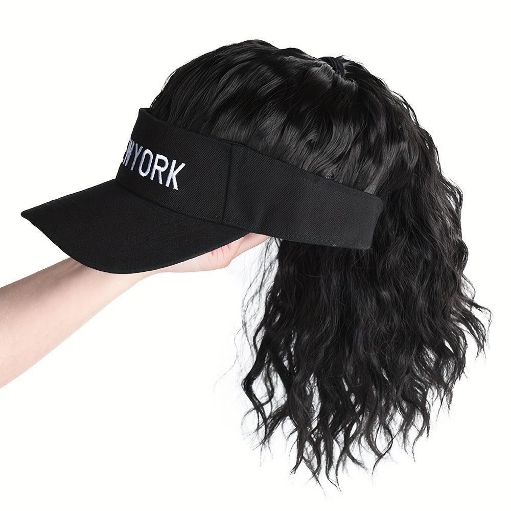 Hat Female Summer Sun Fashion Air Top Half Tie Wig Short Curly Hair