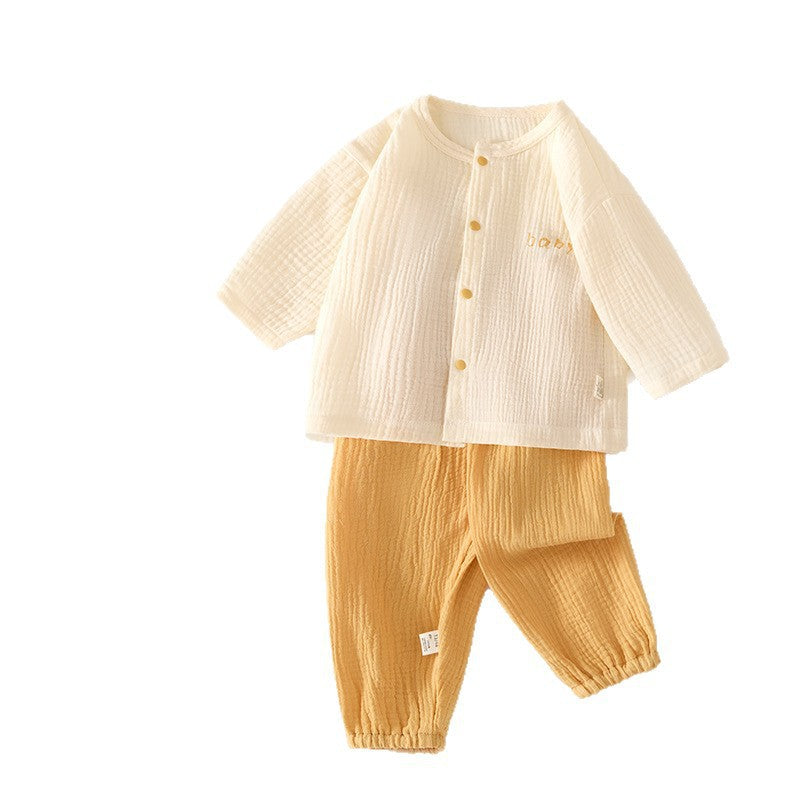 Pajama Sets Long Sleeve Double Pure Top Pants Summer Air Children's Suit