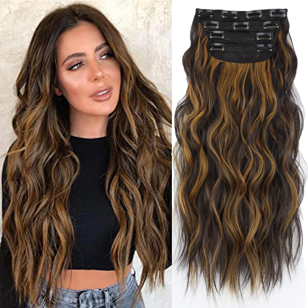 Long Curly Hair Set Hairpiece Clip Big Wave Wig
