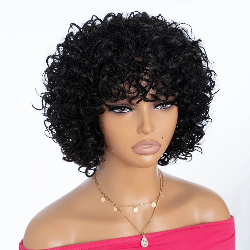 Fashion With Bangs Black African Small Wig Short Curly Hair