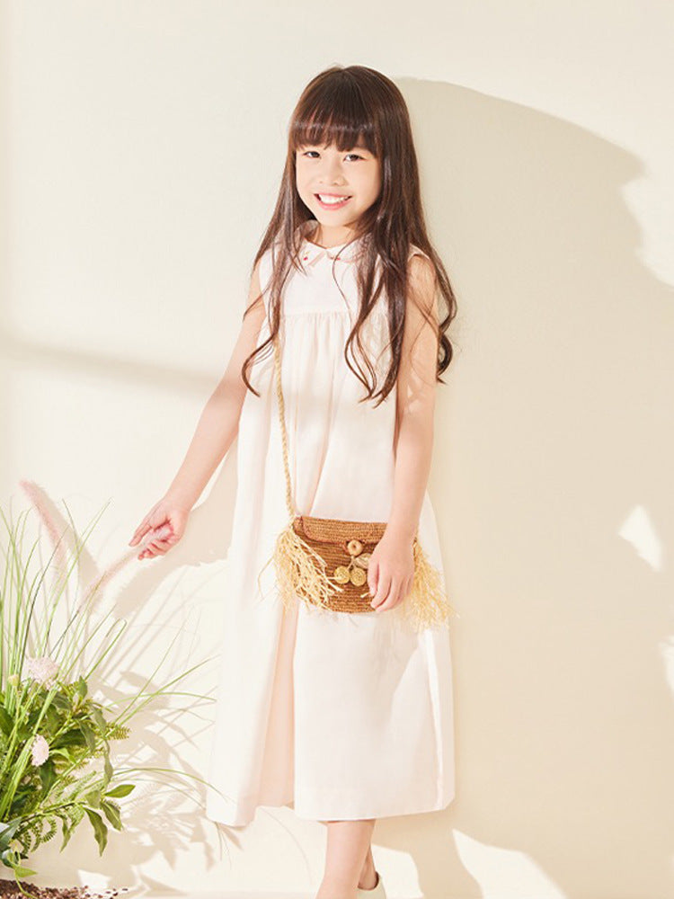 Summer Formal Cherry Embroidered Cotton Vest Children's Dress