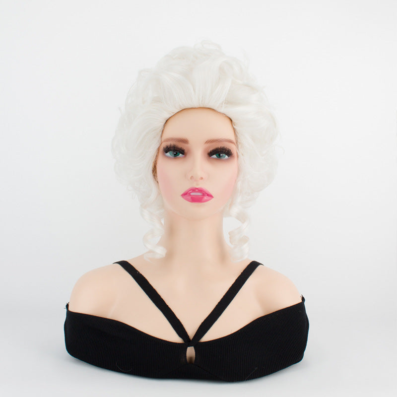 Women's Fashion Cover Sier White Black Palace Style Retro Simulation Wig Short Curly Hair