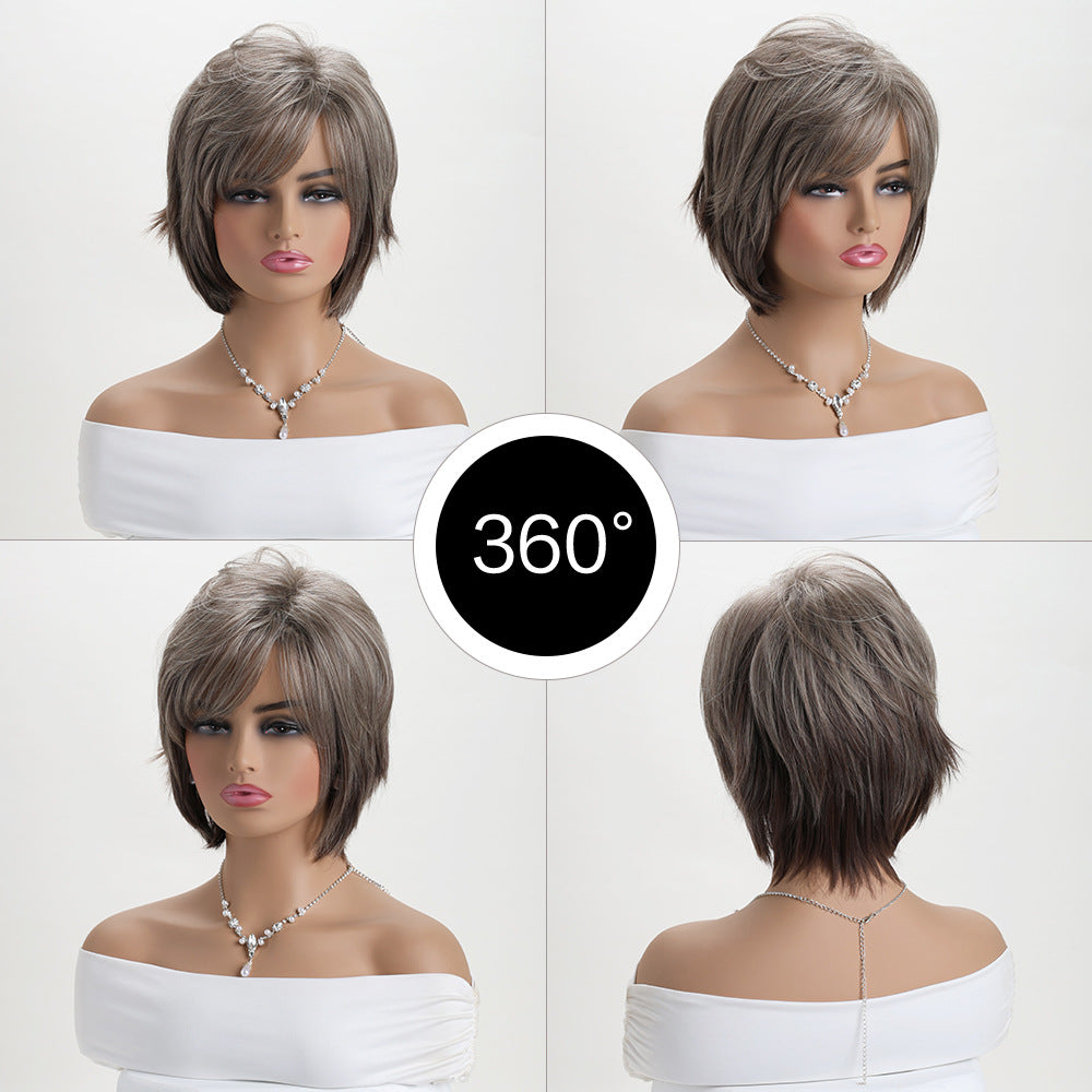 Pretty Women's Fashionable Realistic Fiber Plaid Wig Short Curly Hair