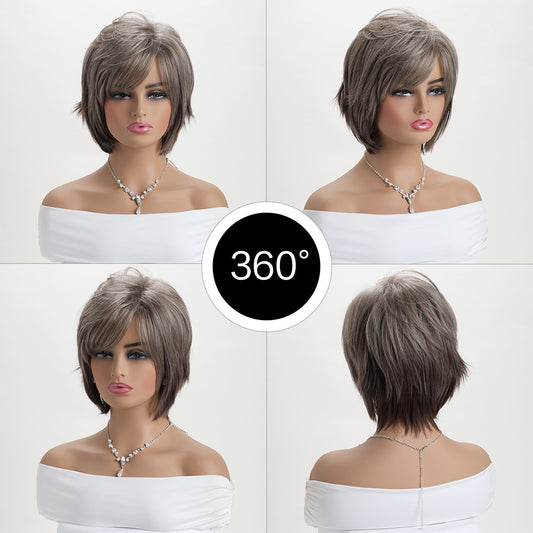 Pretty Women's Fashionable Realistic Fiber Plaid Wig Short Curly Hair