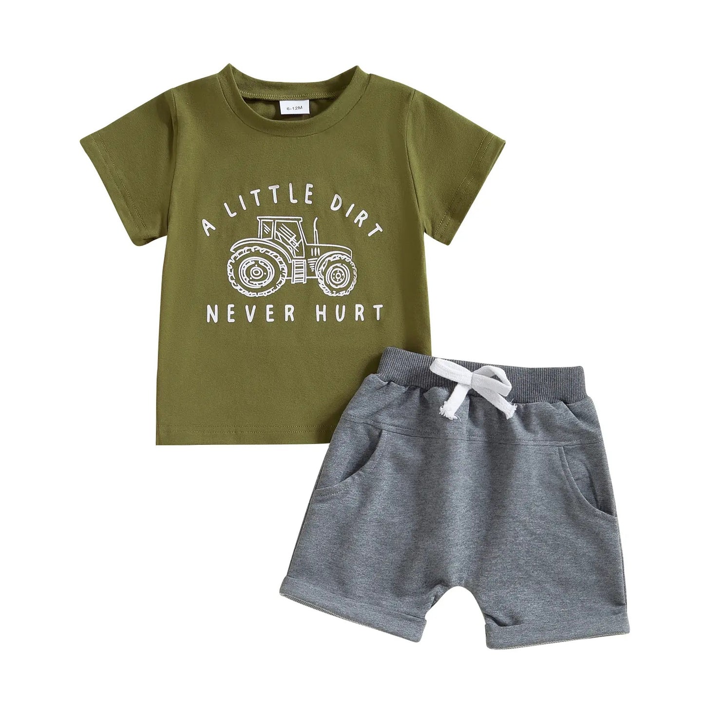 Tractor Printed Short-sleeved Top Solid Color Shorts Children's Suit