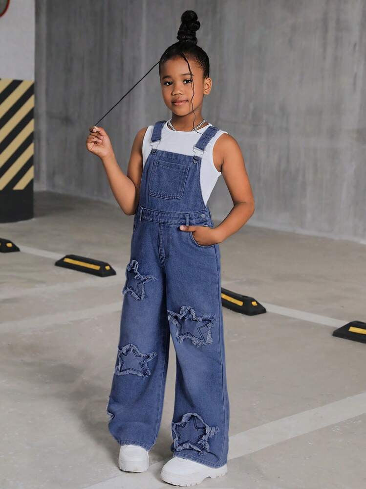 Green Girlish Five-pointed Star Decorative Denim Children's Pants