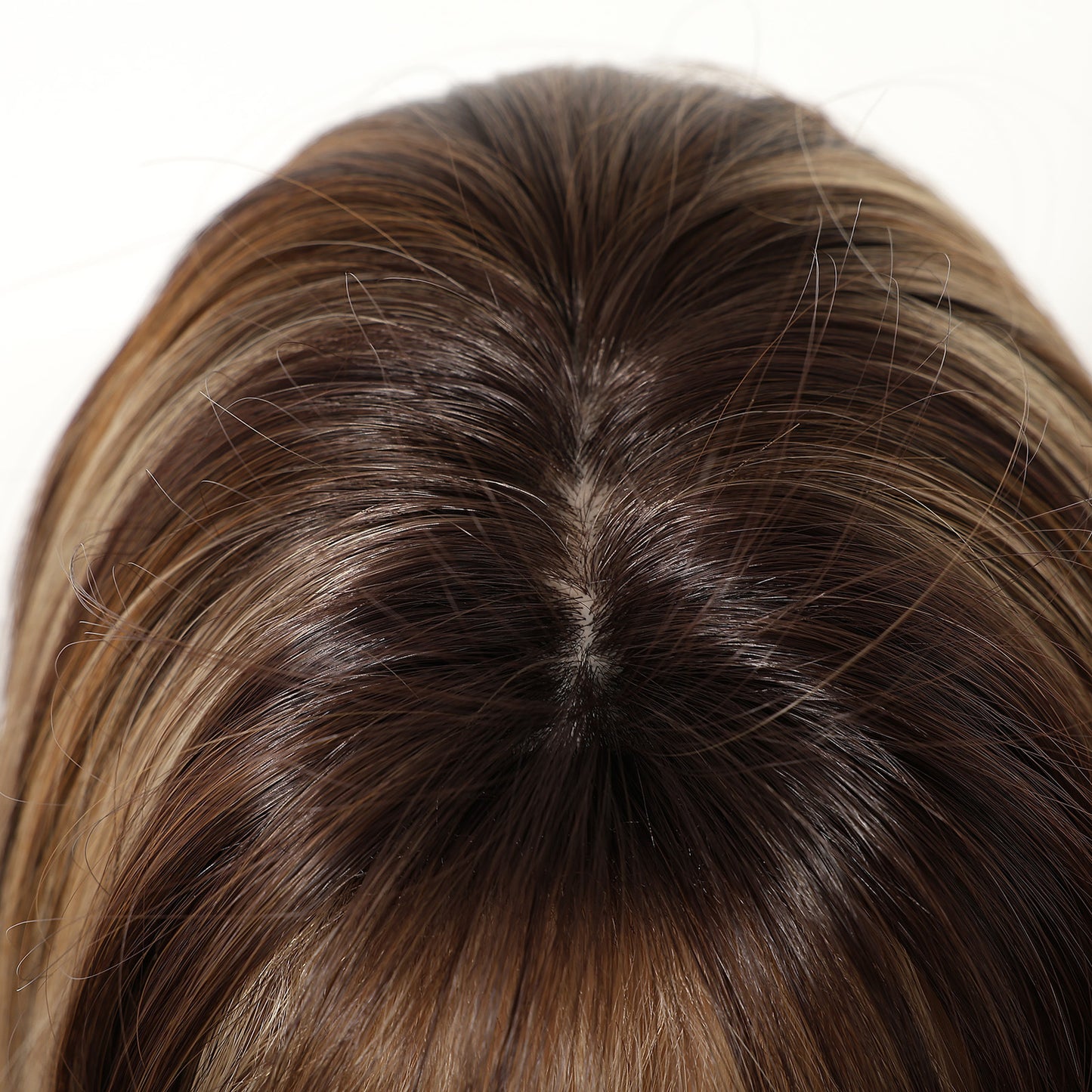 Gradient Brown Highlights Air Bangs Natural Realistic Chemical Fiber Full Wig Short Straight Hair